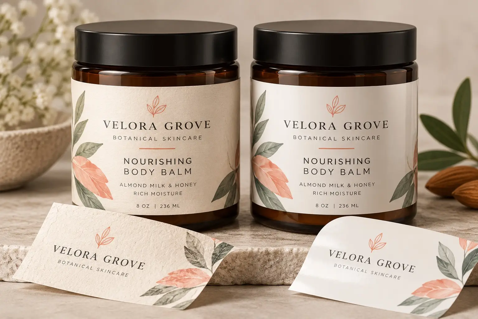 Illustrative fictional VELORA GROVE packaging concept