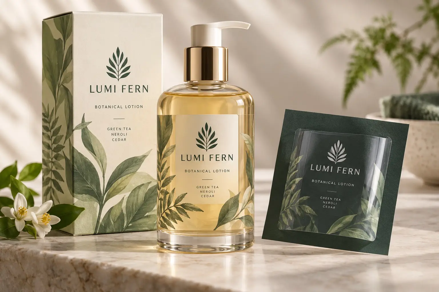 Illustrative fictional LUMI FERN packaging concept