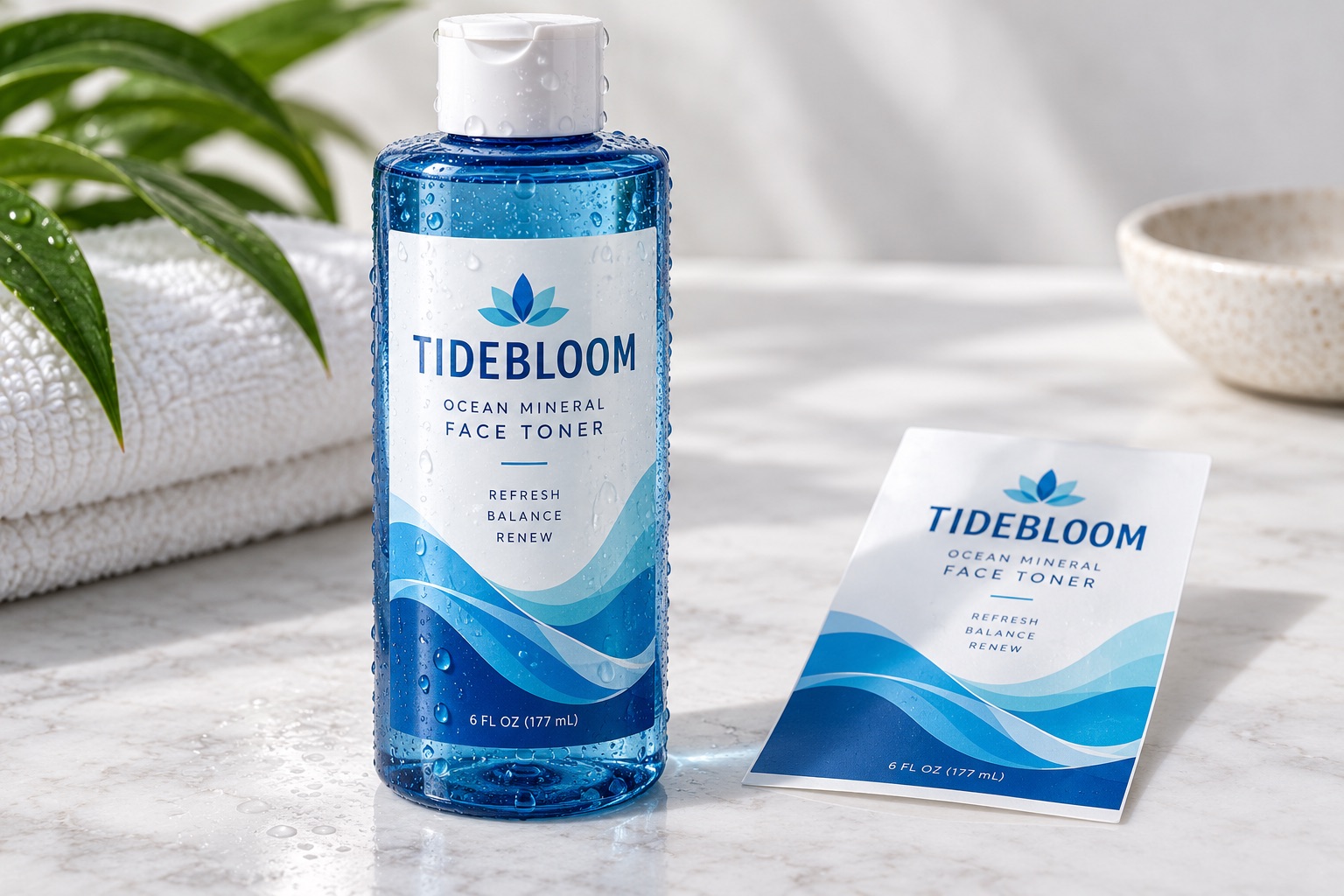 Illustrative fictional TIDEBLOOM packaging concept