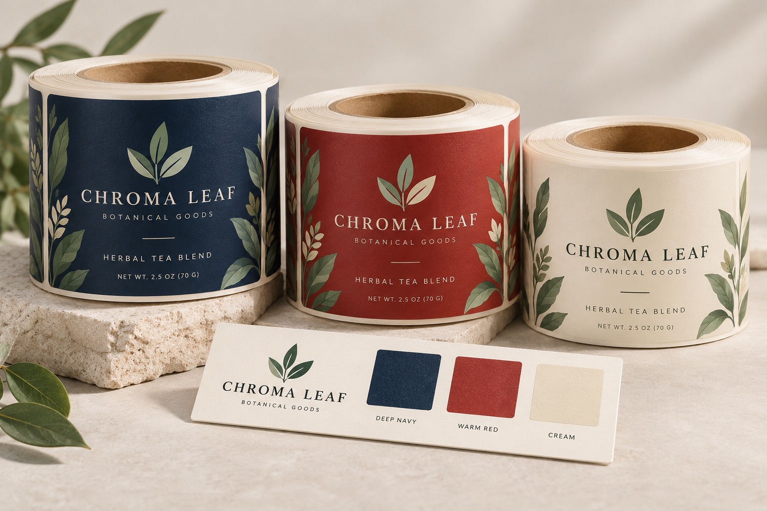Illustrative fictional CHROMA LEAF packaging concept