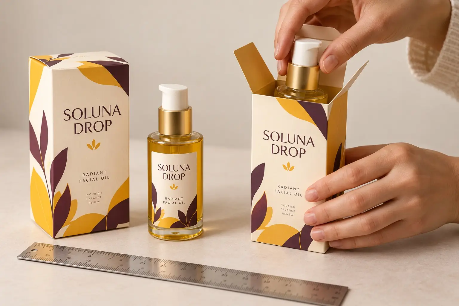 Illustrative fictional SOLUNA DROP packaging concept