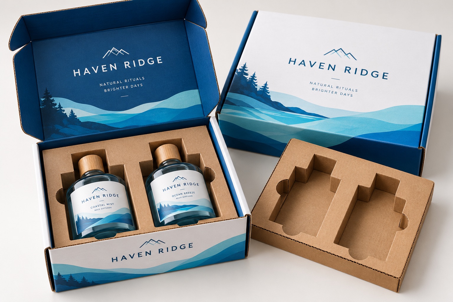 Illustrative fictional HAVEN RIDGE packaging concept