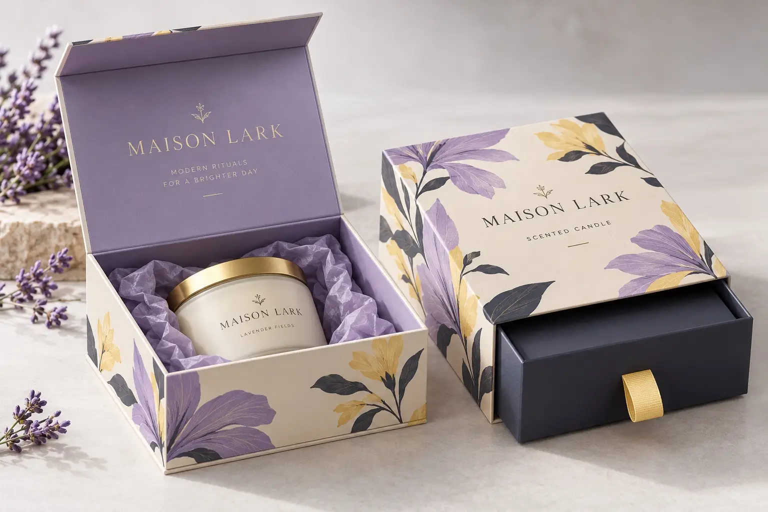 Illustrative fictional MAISON LARK packaging concept