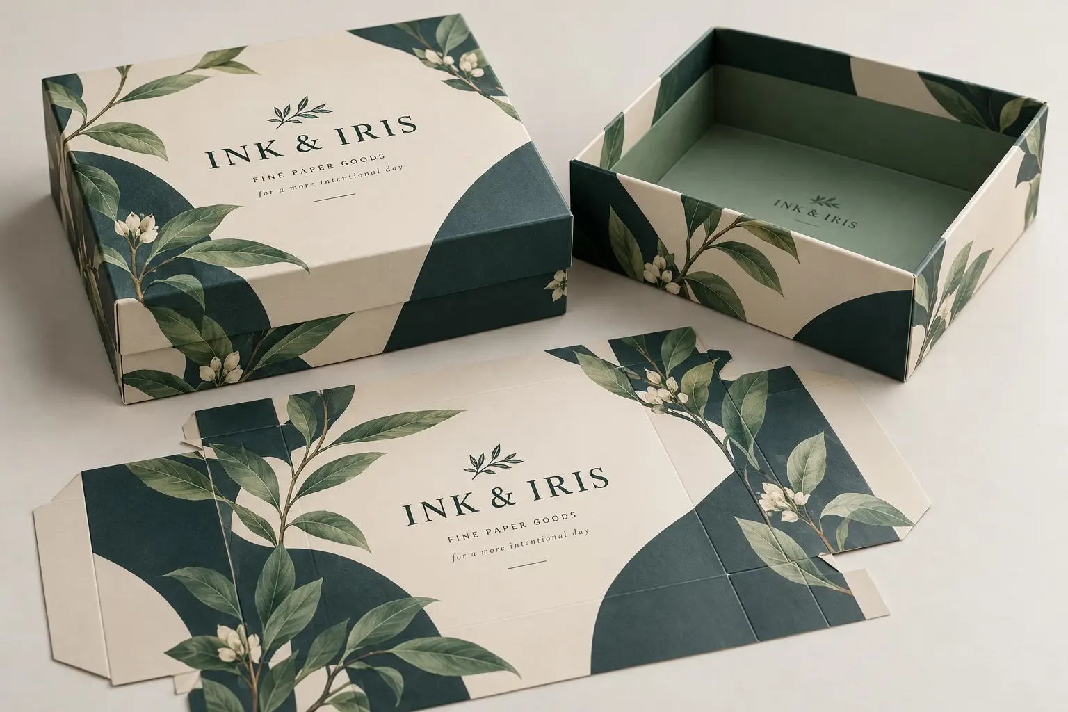 Illustrative fictional INK & IRIS packaging concept