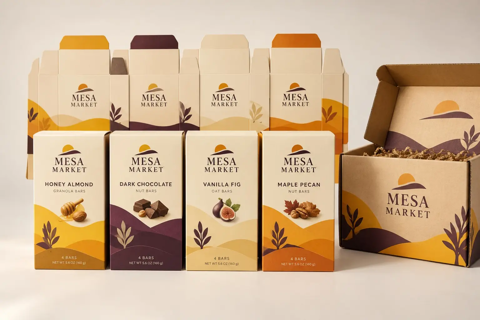 Illustrative fictional MESA MARKET packaging concept