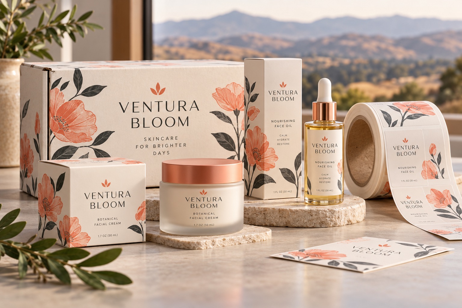 Illustrative fictional VENTURA BLOOM packaging concept