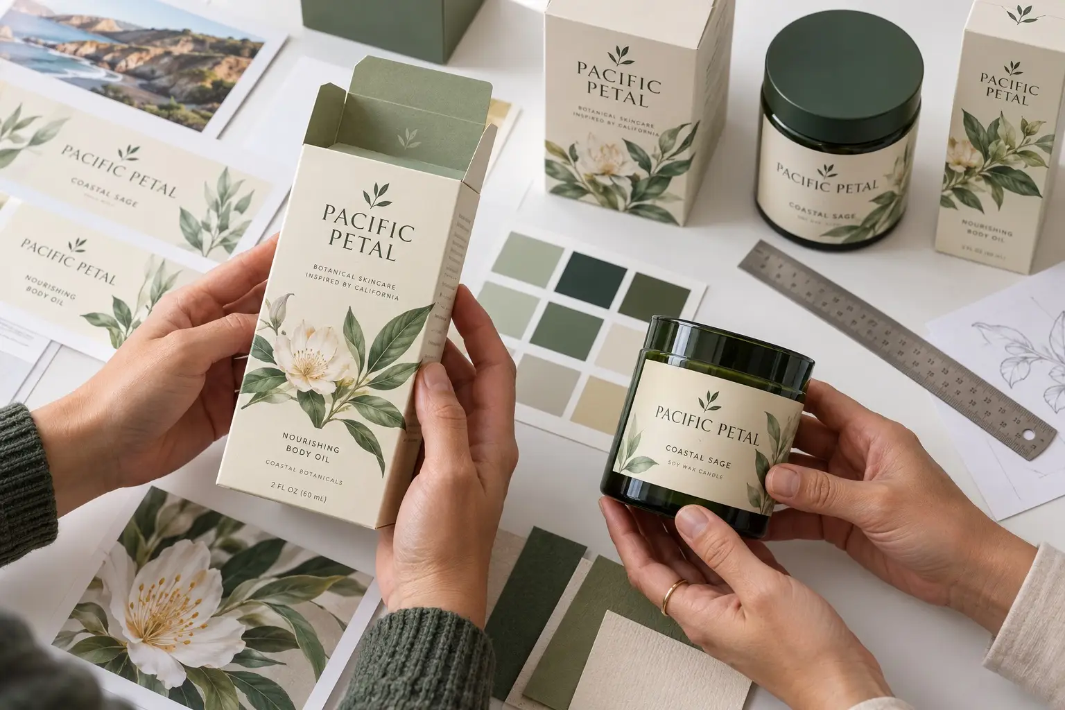 Illustrative fictional PACIFIC PETAL packaging concept